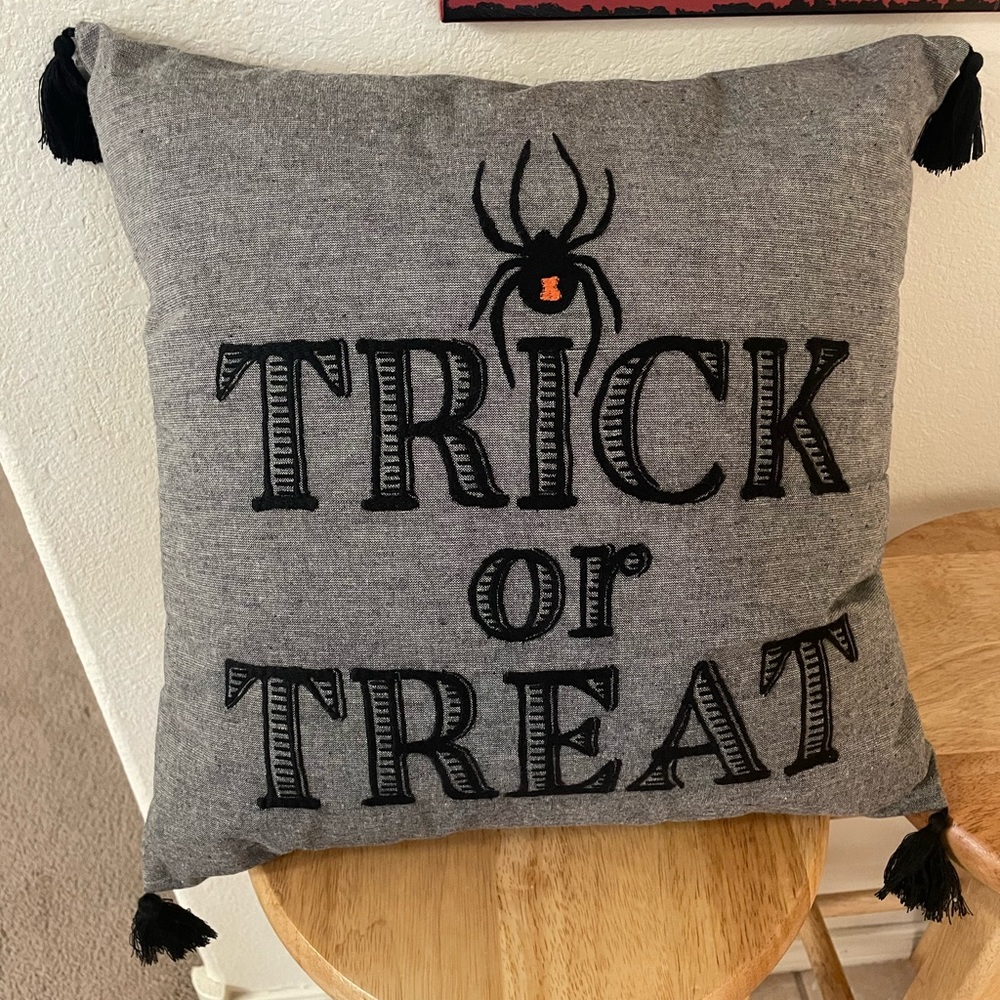 ‘Trick or Treat’ Spider Square Throw Pillow